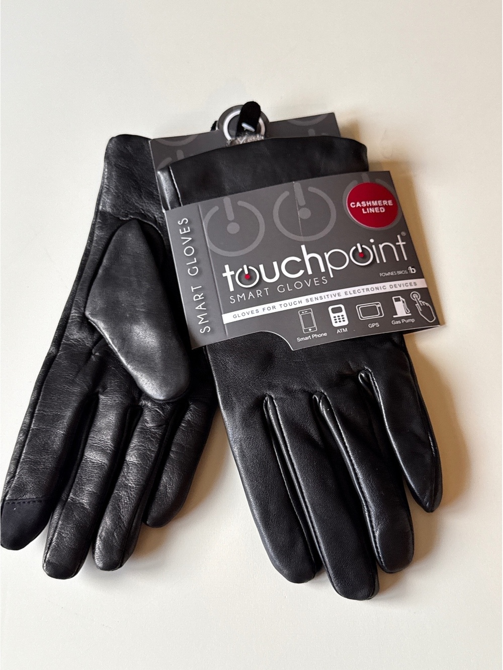 NEW Fownes Touchpoint Women's Black Cashmere Lined Leather  Gloves Size L